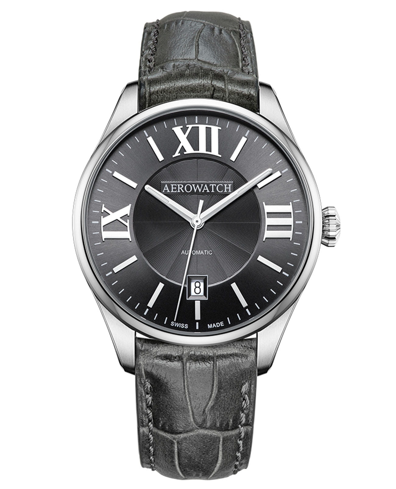 Aerowatch Aerowatch Les Grandes Classiques 60996 AA03  60996 AA03 механические мужские часы черный циферблат, браслет кожаный — вид спереди